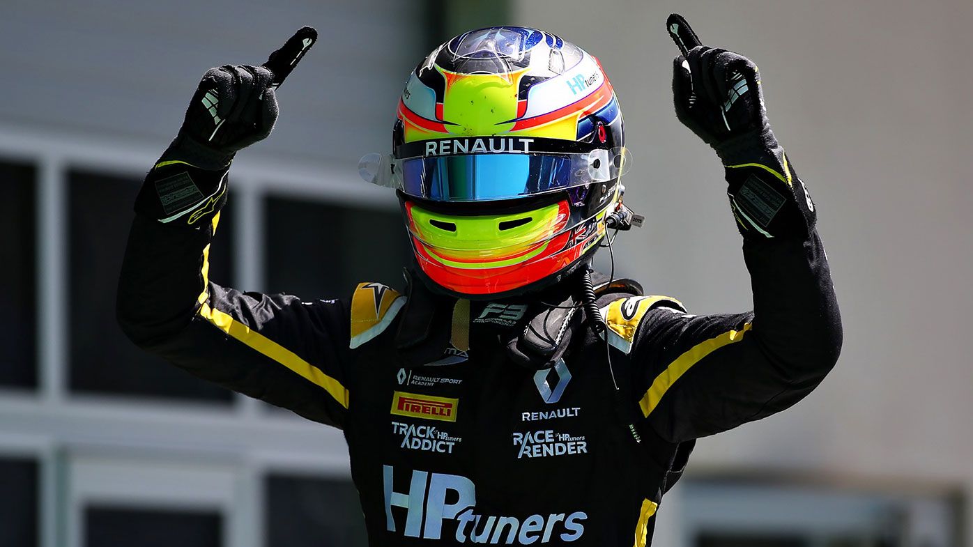 Oscar Piastri after winning his debut F3 race in Austria.