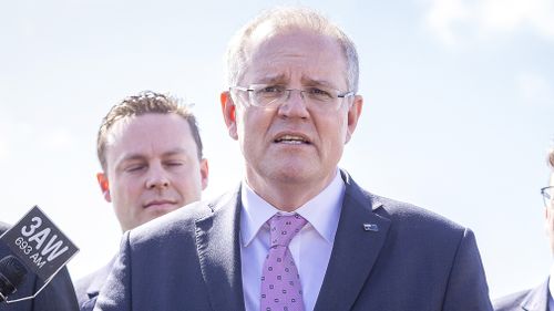 Scott Morrison, pictured speaking to media at Leawarra Railway Station, in Frankston, Melbourne, on Saturday, leads as preferred PM.