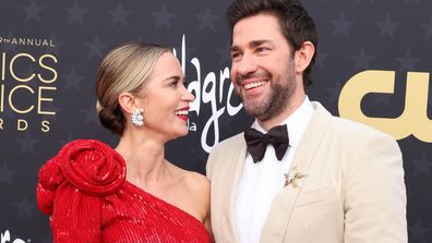 SANTA MONICA, CALIFORNIA - JANUARY 14: (L-R) Emily Blunt and John Krasinski attend the 29th Annual Critics Choice Awards at Barker Hangar on January 14, 2024 in Santa Monica, California. (Photo by Amy Sussman/WireImage,)