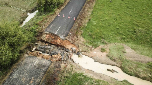 Waikare Road was washed out, leaving a huge void.