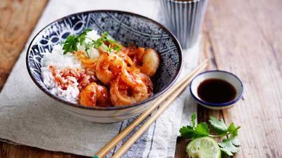 Poh's <a href="http://kitchen.nine.com.au/2016/05/05/10/43/pohs-sweet-sour-and-spicy-stirfried-prawns-with-rice" target="_top">sweet, sour and spicy stir-fried prawns with rice</a> recipe