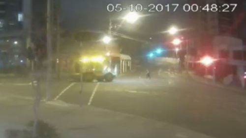 CCTV captured the heavy vehicle hitting the woman on October 5. (9NEWS)