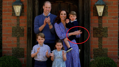 Check out her special super mum skill as the Duchess claps while holding Prince Louis, two.