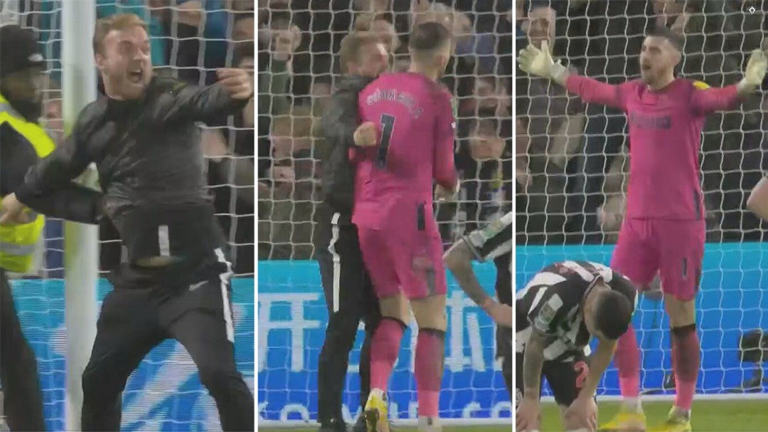 Police investigating after Chelsea fan shirtfronts Newcastle goalie after injury-time equaliser in EFL quarter-final