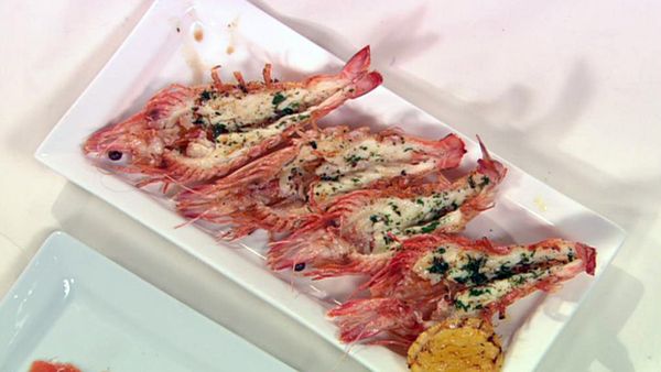 BBQ split prawns with chilli, oregano and olive oil