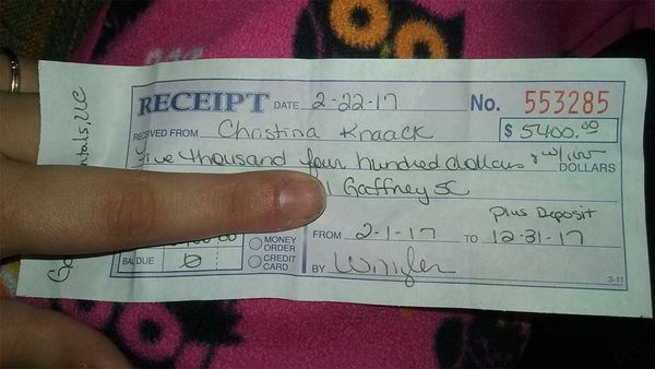 The tax return cheque Christina Knaack received. (Facebook)