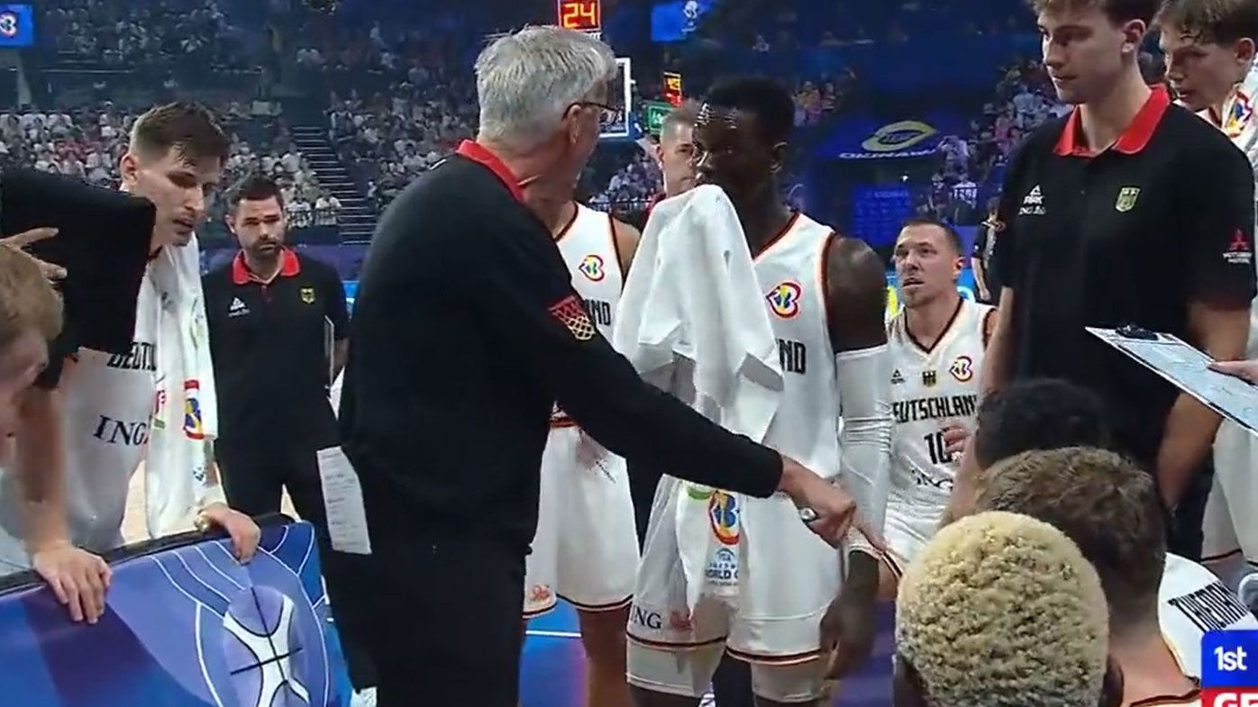 Dennis Schroder and Gordie Herbert got into a fiery exchange during a timeout in the first quarter of Germany&#x27;s win over Slovenia at the FIBA World Cup