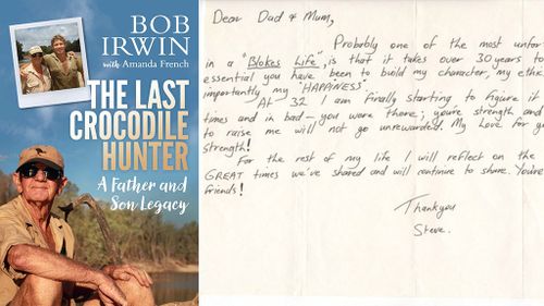 the cover sleeve for Bob Irwin's memoir The Last Crocodile Hunter: A Father and Son Legacy; a touching letter from a 32-year-old Steve to his parents, which his father, Bob, only found in 2016. (AFP)