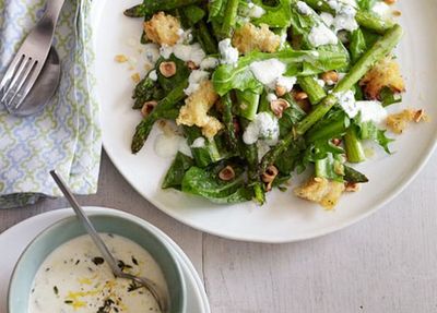 Recipe: <a href="http://kitchen.nine.com.au/2016/05/17/10/06/roast-asparagus-chicory-and-goats-cheese-salad" target="_top">Roast asparagus, chicory and goat's cheese salad</a>
