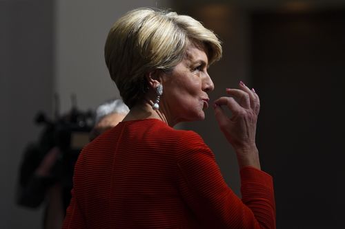 Former Australian foreign minister Julie Bishop attends the ANU Women in National Security Conference at the Hyatt Hotel in Canberra today.