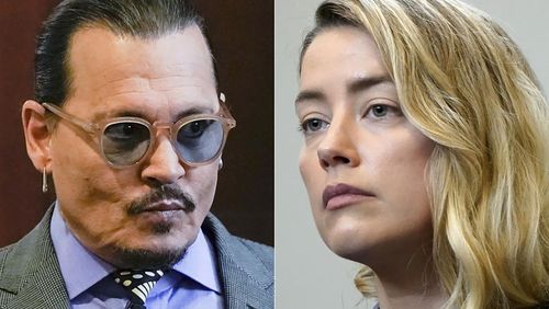 Johnny Depp, and Amber Heard in the courtroom at the Fairfax County Circuit Court in Fairfax, Va.,