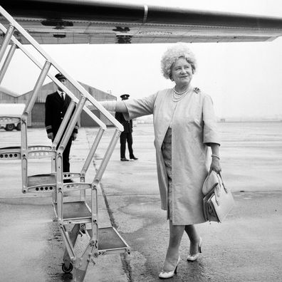The Queen Mother boarding the plane for her visit to her Caithness residence, the Castle of Mey in 1970.