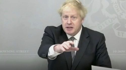 Britain's Prime Minister Boris Johnson speaks via video link from 10 Downing Street during Prime Minister's Questions in the House of Commons, London. Wednesday, November 18, 2020