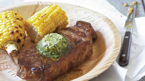 Sirloin steaks with chimichurri butter