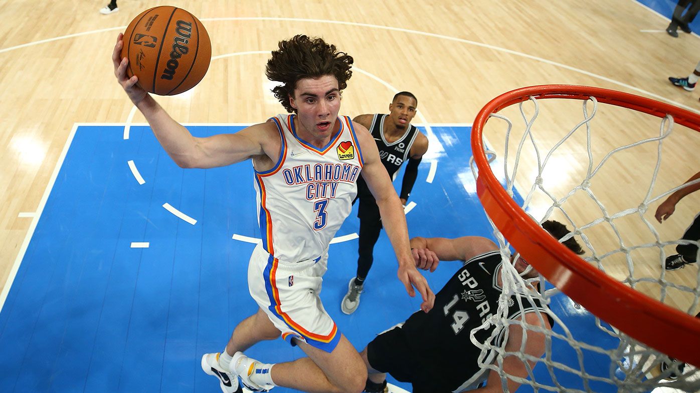 Josh Giddey #3 of the Oklahoma City Thunder in action against the San Antonio Spurs 