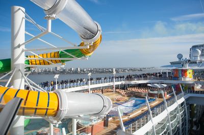 The 230,000 tonne ship features a large waterslide on the pool deck.&nbsp;