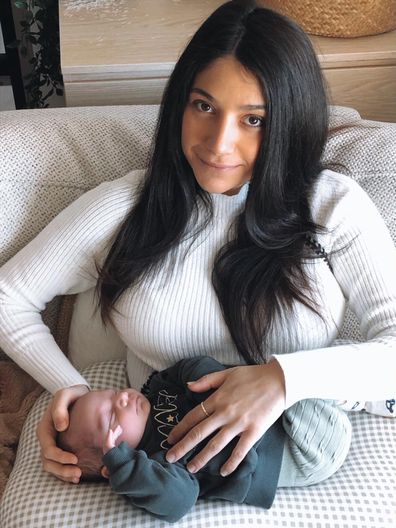Katherine Christie with her newborn son.
