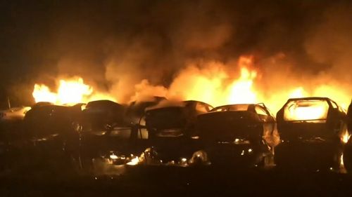 More than 40 cars were damaged or destroyed in the blaze.