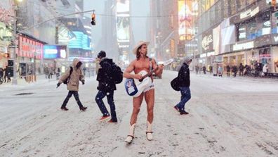 <p _tmplitem="1">New York is hunkered down in the midst of what may be the most extreme blizzard the city has ever endured.</p><p _tmplitem="1">Public transport has shut down, roads are closed, and supermarket shelves have been emptied.</p>
<p _tmplitem="1">Take a look at some images of the world's greatest, most frozen city as it weathers the storm.</p><p>Senseless: The Naked Cowboy (real name Robert Burck), keeps doing his thing and snow storm be damned.</p>
Amazingly, his bid to become mayor of the city in 2009 was unsuccessful.<p></p>
