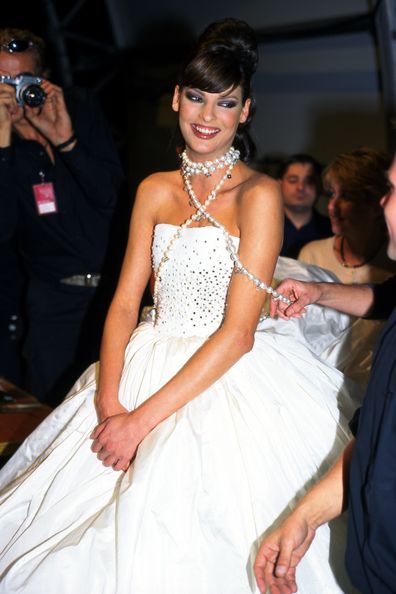 Linda Evangelista models Alex Perry Spring/Summer 1997, Mercedes Australian Fashion Week, Sydney