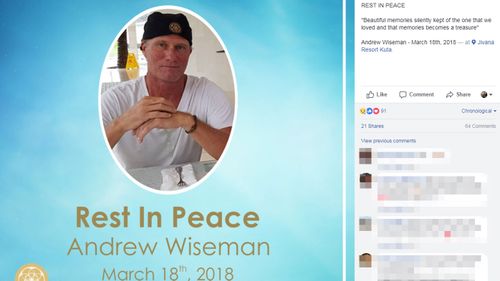 The public tribute Steven Wiseman's resort posted following Andrew Wiseman's death. (Facebook)
