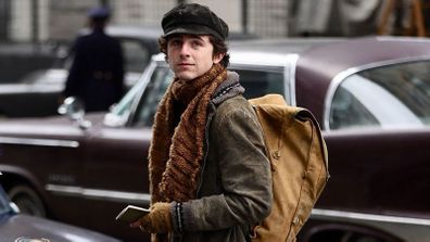 Timothée Chalamet is pictured in "A Complete Unknown."