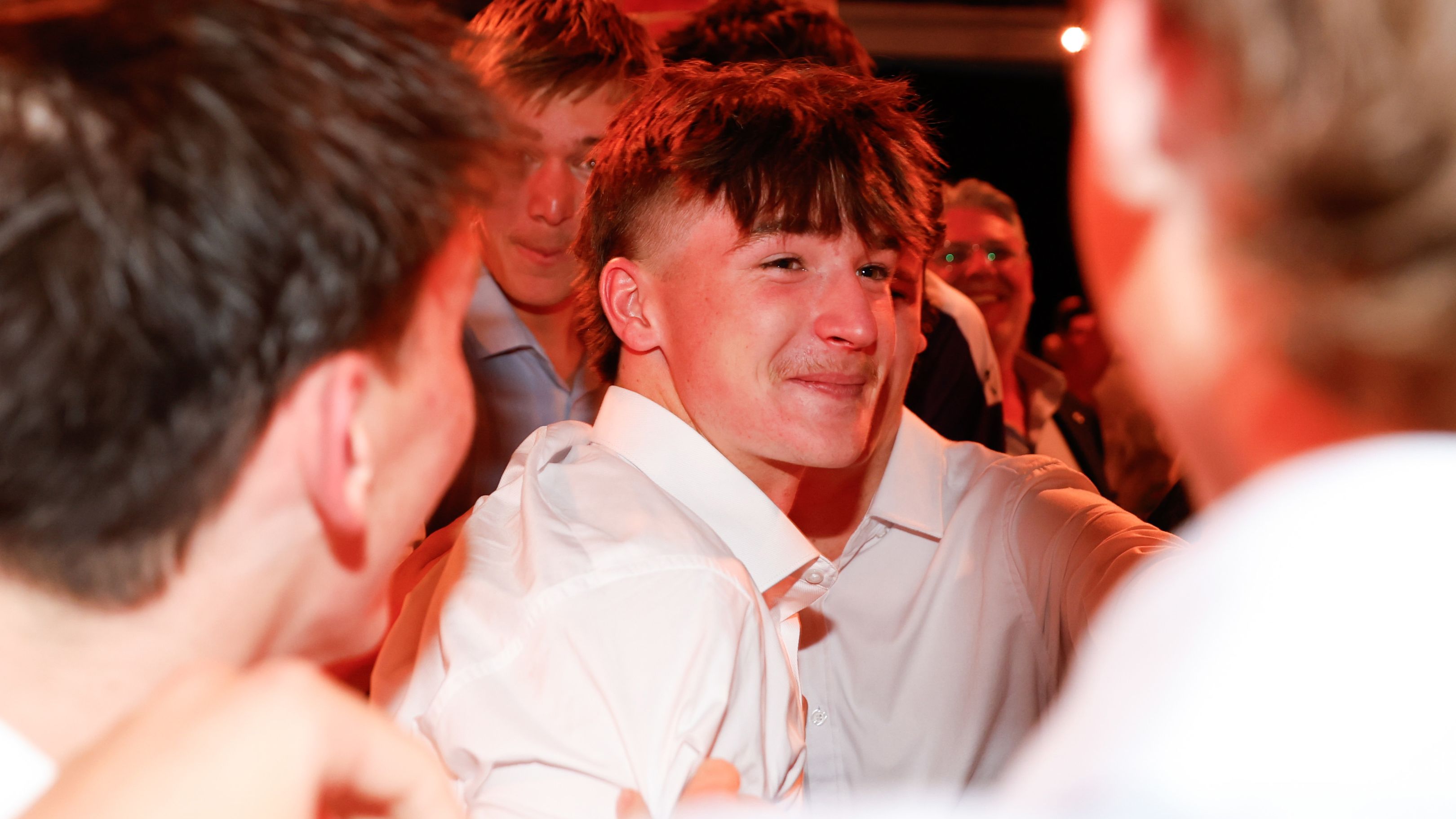 Phoenix Gothard celebrates with family and friends after being selected as the number 12 draft pick to the GWS Giants during the 2023 AFL Draft at Marvel Stadium on November 20, 2023 in Melbourne, Australia. (Photo by Dylan Burns/AFL Photos via Getty Images)