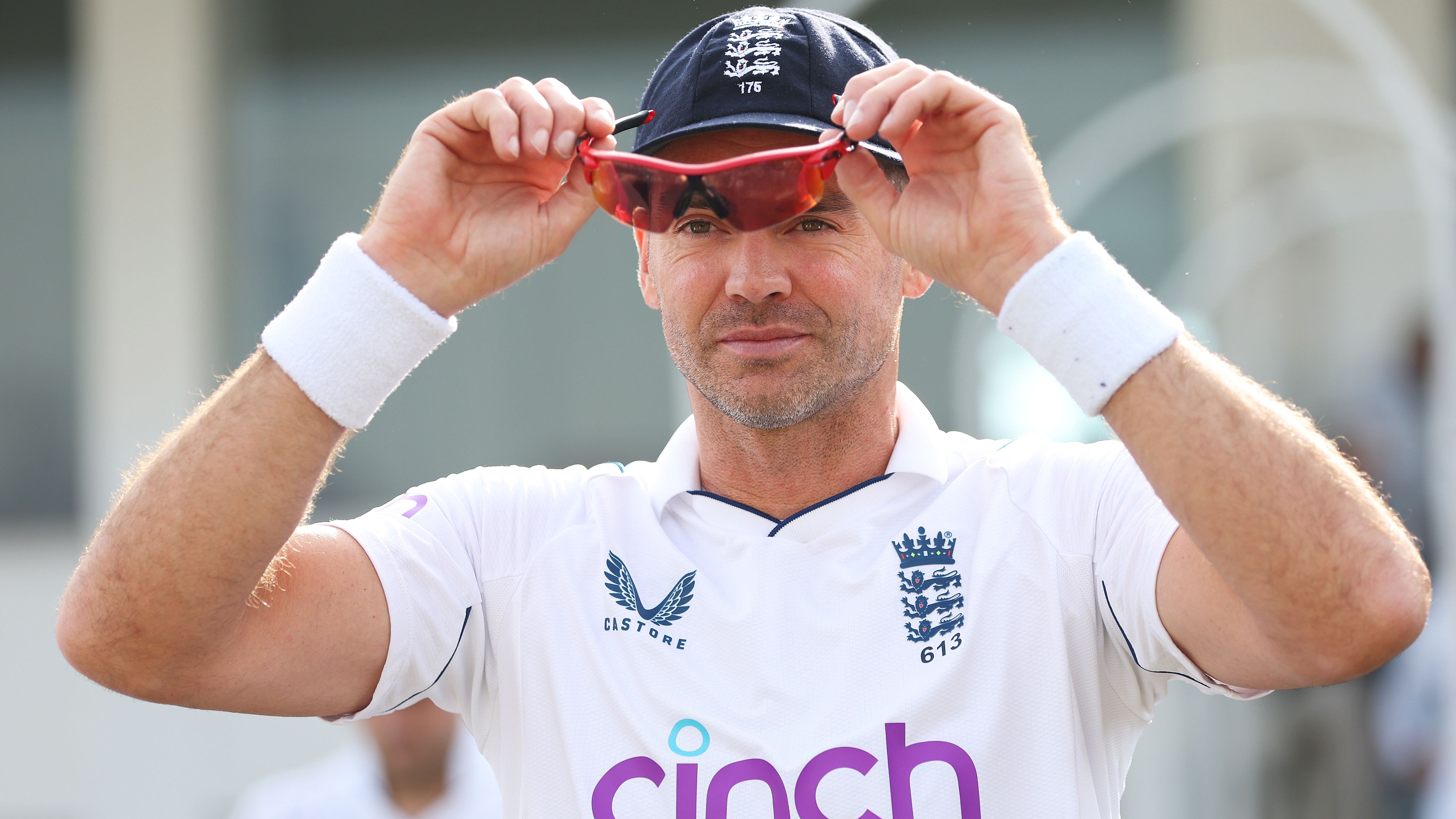 RAWALPINDI, PAKISTAN - DECEMBER 02: James Anderson of England prepares to go and field during the First Test Match between Pakistan and England at Rawalpindi Cricket Stadium on December 02, 2022 in Rawalpindi, Pakistan. (Photo by Matthew Lewis/Getty Images)