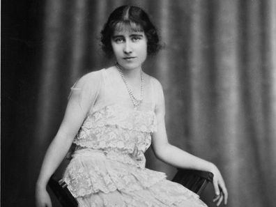 Seated portrait of young Elizabeth Bowes-Lyon, the future Duchess of York & Queen.