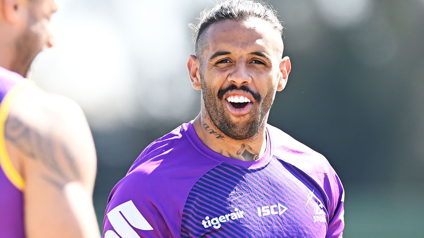 Josh Addo-Carr is seen during a Melbourne Storm training session