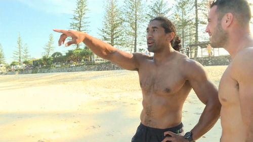 The Canberra Raider said he'll take his son to Nippers after his close encounter. (9NEWS)