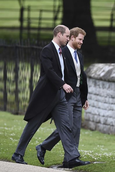 Britain's Prince William, left and Prince Harry, arrive for the wedding of Pippa Middleton and James Matthews at St Marks Church in Englefield, England, Saturday, May 20, 2017. 