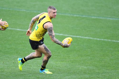 Dustin Martin in action during a Richmond Tigers training session at Punt Road Oval in Richmond, Melbourne. (AAP)