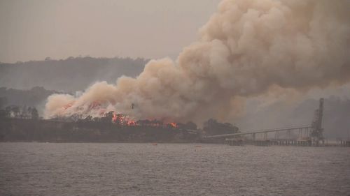 A fire is still burning in Eden, on the NSW South Coast.