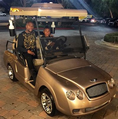 Floyd Mayeather bought his son a golden Bentley golf cart. (Instagram)