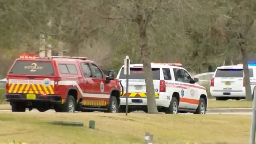 Police outside AdventHealth Daytona Beach near the central Florida coast