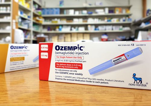 LOS ANGELES, CALIFORNIA - APRIL 17: In this photo illustration, boxes of the diabetes drug Ozempic rest on a pharmacy counter on April 17, 2023 in Los Angeles, California. Ozempic was originally approved by the FDA to treat people with Type 2 diabetes- who risk serious health consequences without medication. In recent months, there has been a spike in demand for Ozempic, or semaglutide, due to its weight loss benefits, which has led to shortages. Some doctors prescribe Ozempic off-label to treat