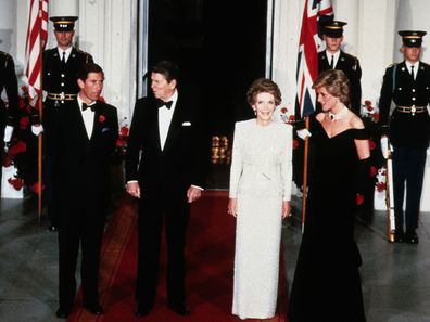 The Prince and Princess of Wales with then-US President Ronald Reagan and First Lady Nancy Reagan in 1985.