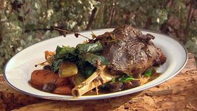 Braised wallaby shanks with wild thyme