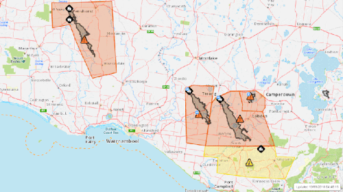 Watch and Act fire warnings issued for south-west Victoria, including in Garvoc, Terang and Camperdown on Monday, March 19. (VicEmergency)