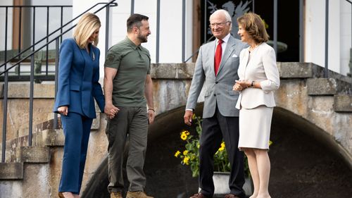 Ukrainian President Volodymyr Zelenskiy and his wife Olena meet Sweden's King Carl XVI Gustaf and Queen Silvia at Stenhammar Palace in Flen, southwest of Stockholm, Sweden.