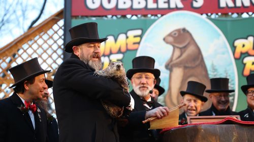 Punxsutawney Phil saw his shadow on Tuesday  morning 6 more weeks of winter during Groundhog Day celebration at the Gobbler's Knob in Punxsutawney, Pennsylvania, United States on February 2, 2022.
