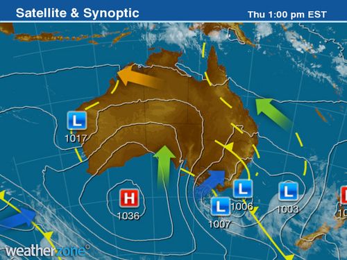The complex low pressure system is currently forming near Tasmania. (Weatherzone)