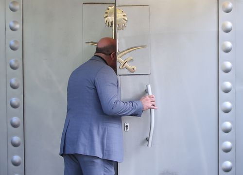 Saudi official opens the door in Saudi consulate in Istanbul, Turkey
