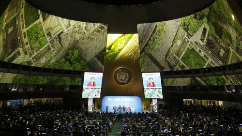 Environmental activist Greta Thunberg, of Sweden, addresses the Climate Action Summit in the United Nations General Assembly.