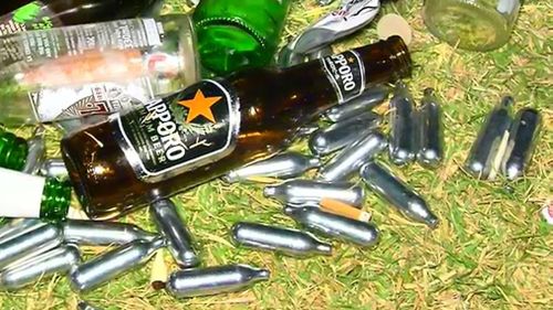 Dangerous nitrous oxide canisters were left behind. (9NEWS)