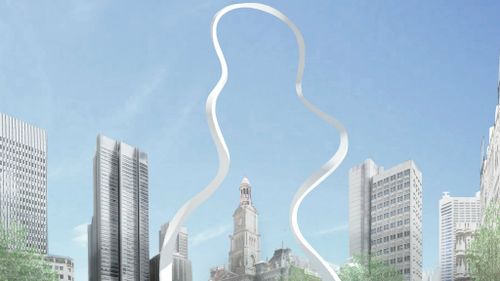 An artist's impression of Cloud Arch, by Junya Ishigami, which will tower over Town Hall in Sydney.