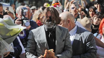 US Actor Johnny Depp arrives at the High Court in London in London, Tuesday, July 28, 2020.