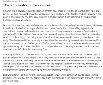 The resident says two pairs of their shoes were stolen in broad daylight.