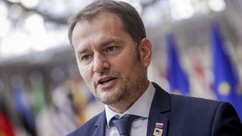 Slovakia's Prime Minister Igor Matovic arrives for an EU summit at the European Council building in Brussels. (Photo: October 15, 2020)